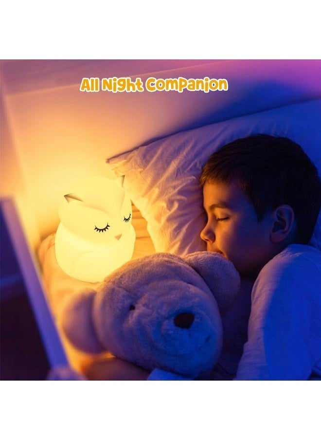Large Owl Night Light for Kids,Cute Baby Night Light, Silicone Bedside Lamp, Sleep Lights, Eye Caring, Time Setting, Touch+Remote Control