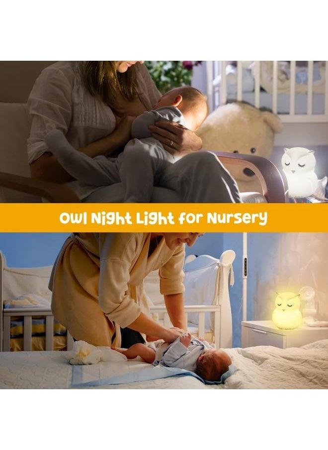 Large Owl Night Light for Kids,Cute Baby Night Light, Silicone Bedside Lamp, Sleep Lights, Eye Caring, Time Setting, Touch+Remote Control