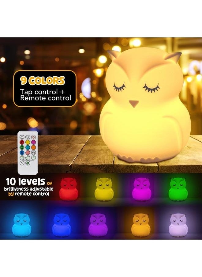 Large Owl Night Light for Kids,Cute Baby Night Light, Silicone Bedside Lamp, Sleep Lights, Eye Caring, Time Setting, Touch+Remote Control