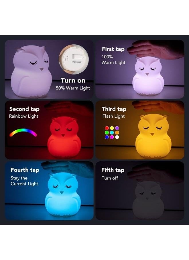 Large Owl Night Light for Kids,Cute Baby Night Light, Silicone Bedside Lamp, Sleep Lights, Eye Caring, Time Setting, Touch+Remote Control