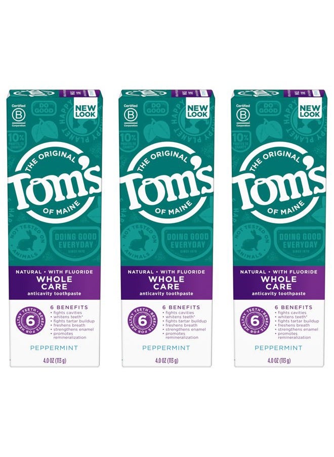 Whole Care Natural Toothpaste with Fluoride, Peppermint, 4 oz. 3-Pack (Packaging May Vary)