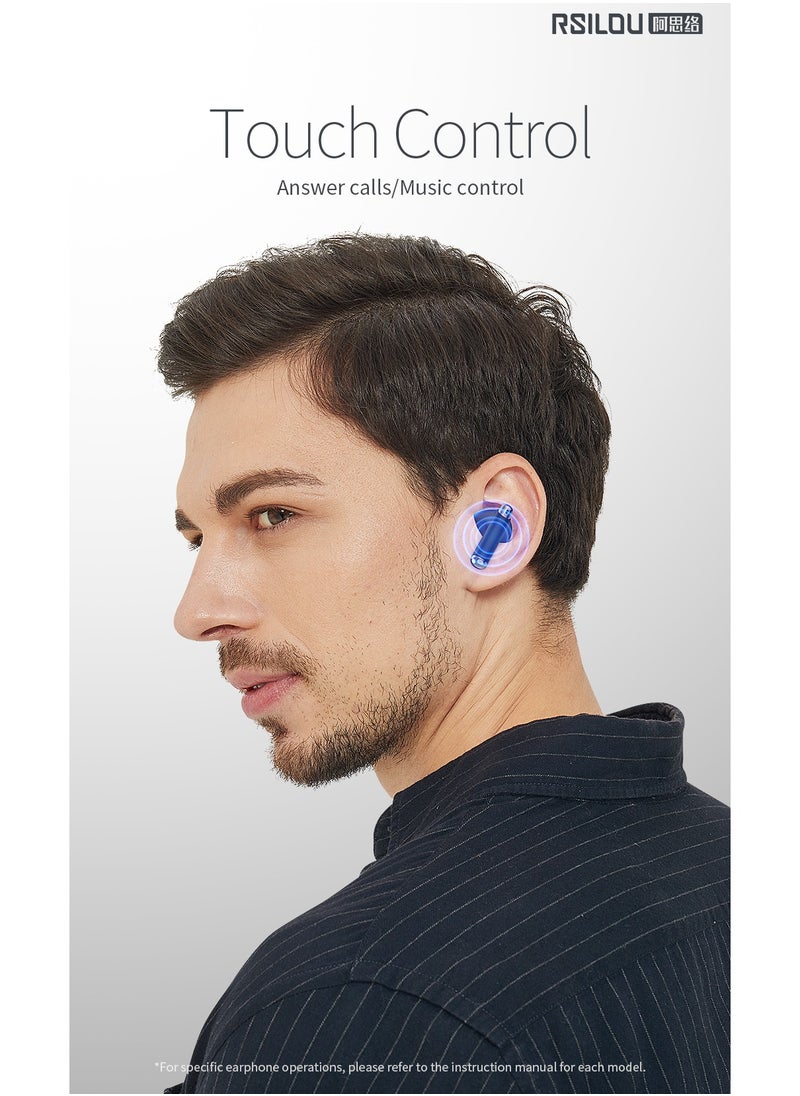 Rsilou R3008 Type-C Bluetooth 5.3 Wireless Earbuds – 6.5H Playtime, 400mAh Charging Case, Noise-Canceling Mics & Touch Control