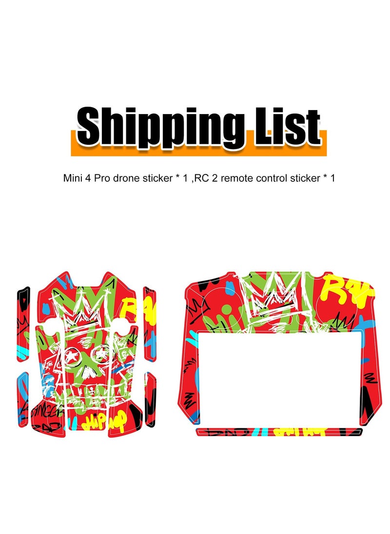 Mini 4 Pro Skin Set, PVC Decals for DJI Mini 4 Pro Accessory, Compatible with DJI RC 2 Remote Controller