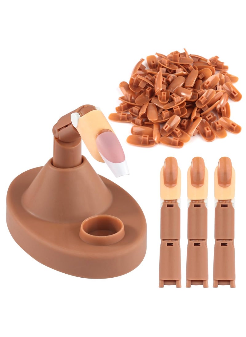 Acrylic Nail Practice Finger Kit BORNBYME Acrylic Nail Training with 1 Base Stand 3 Adjustable Fake Fingers 100 Brown Nail Tips Movable Training Nail Practice for Nail Beginner