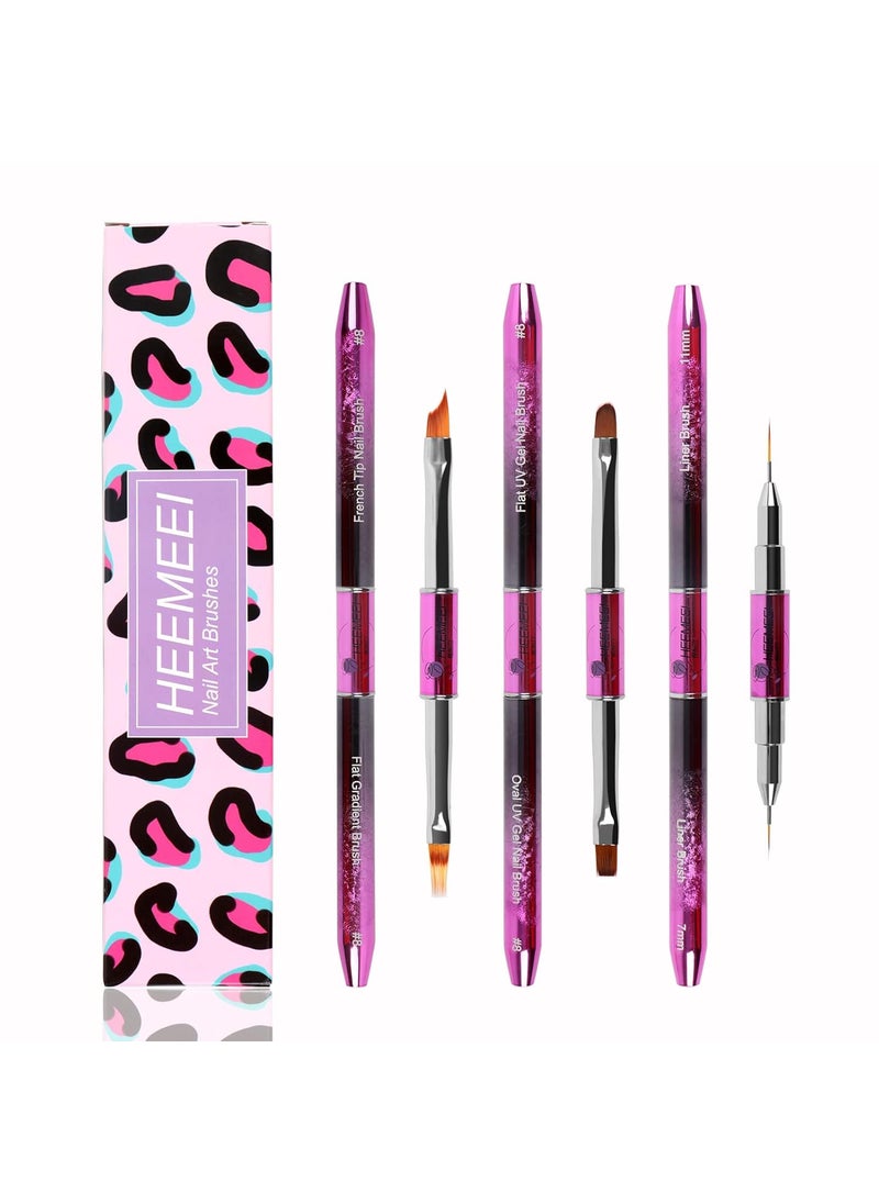 3PCS Acrylic Nail Art Brush Set  DoubleEnded OvalFlat Gel Brushes for Ombre French Tips Liner Cleaning  Salon DIY Manicure