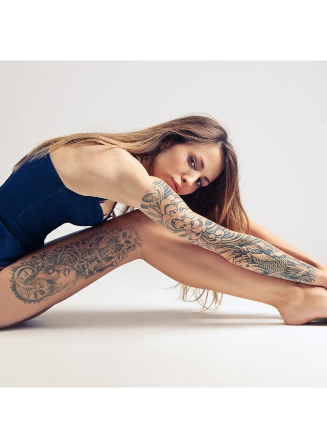 Semi Permanent Sleeve Tattoo for Women and Men, Realistic Temporary Tattoos Full Arm Waterproof & Long-Lasting 2-3 Weeks Christmas Gift Blue