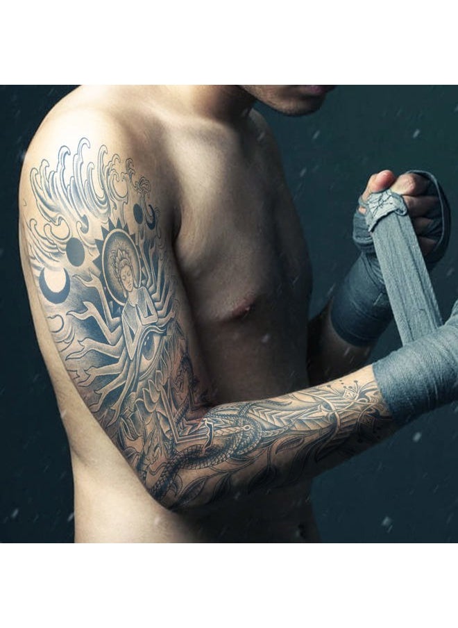 Semi Permanent Sleeve Tattoo for Women and Men, Realistic Temporary Tattoos Full Arm Waterproof & Long-Lasting 2-3 Weeks Christmas Gift Blue