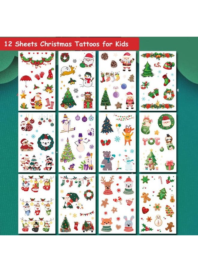 Glitter Christmas Temporary Tattoos for Kids, 12 Sheets Glitter Christmas Holiday Tattoos for Boys Girls Xmas Party Gifts Crafts Decoration