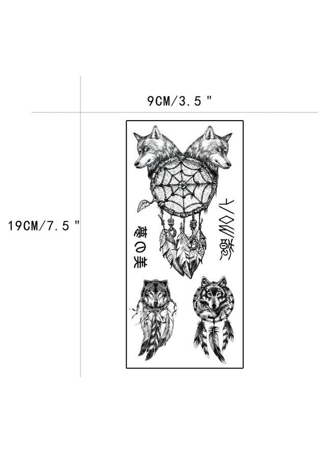 Wolf Design Temporary Tattoo Indian Black Feather Totem Fake Tattoo Men Women Body Arm Tattoos 5 Sheets