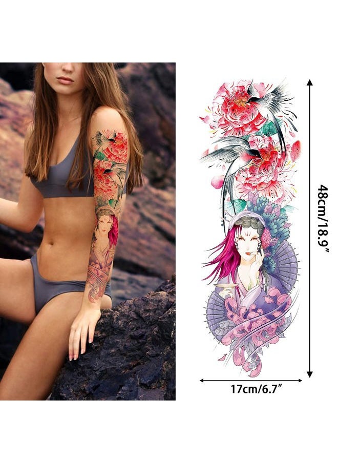 Temporary Tattoo for Women Teen Girls and kids,8 Sheets (L19“xW7”) Sleeve tattoo Flowers,Waterproof Realistic Fake Tattoos Long-Lasting Christmas Gift