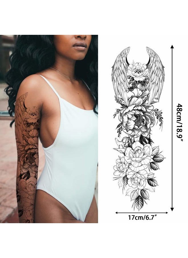Temporary Tattoo for Women Teen Girls and kids,8 Sheets (L19“xW7”) Sleeve tattoo Flowers,Waterproof Realistic Fake Tattoos Long-Lasting Christmas Gift