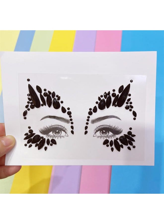 blacknight Face Jewels rave face gems stick on face tattoo bindi sticker eye makeup Body Jewelry women decal Rhinestone Temporary tattoo adhesive stickers for face halloween