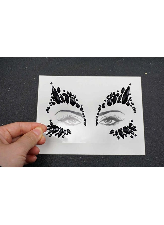 blacknight Face Jewels rave face gems stick on face tattoo bindi sticker eye makeup Body Jewelry women decal Rhinestone Temporary tattoo adhesive stickers for face halloween