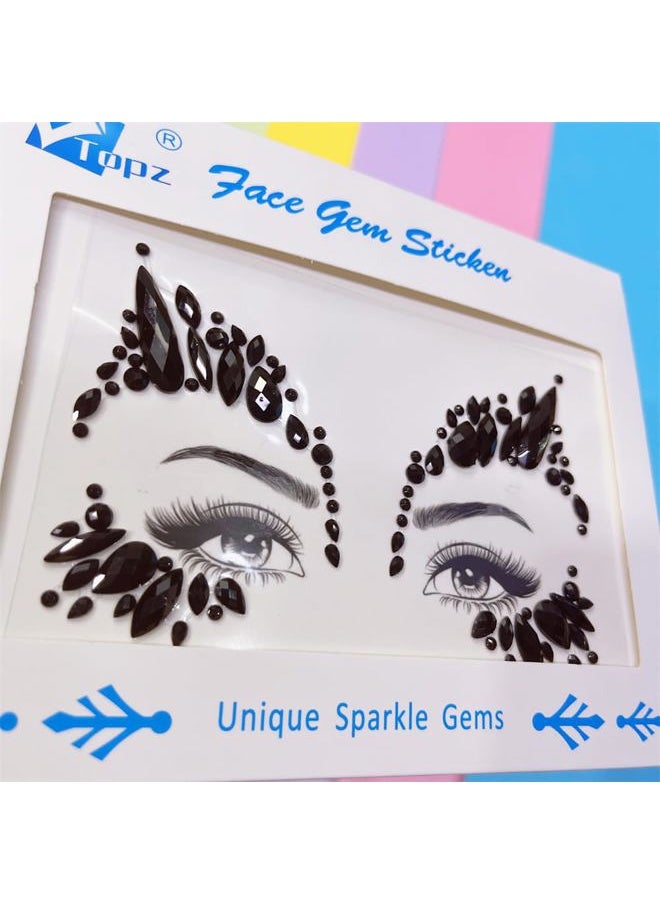 blacknight Face Jewels rave face gems stick on face tattoo bindi sticker eye makeup Body Jewelry women decal Rhinestone Temporary tattoo adhesive stickers for face halloween