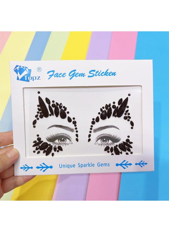 blacknight Face Jewels rave face gems stick on face tattoo bindi sticker eye makeup Body Jewelry women decal Rhinestone Temporary tattoo adhesive stickers for face halloween