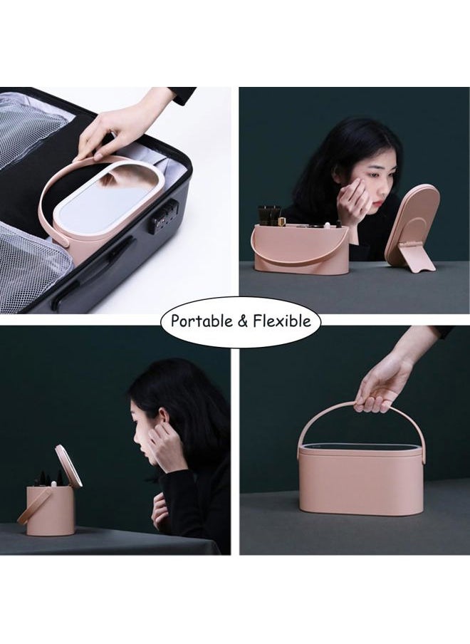 2025 Makeup Case with Mirror, Portable Cosmetics Box with LED Lighted Mirror for Bedroom, Travel, Multi-purpose Makeup Organizer Carrying Storage Case, Travel Size, Gift for Mom Ladies Girls