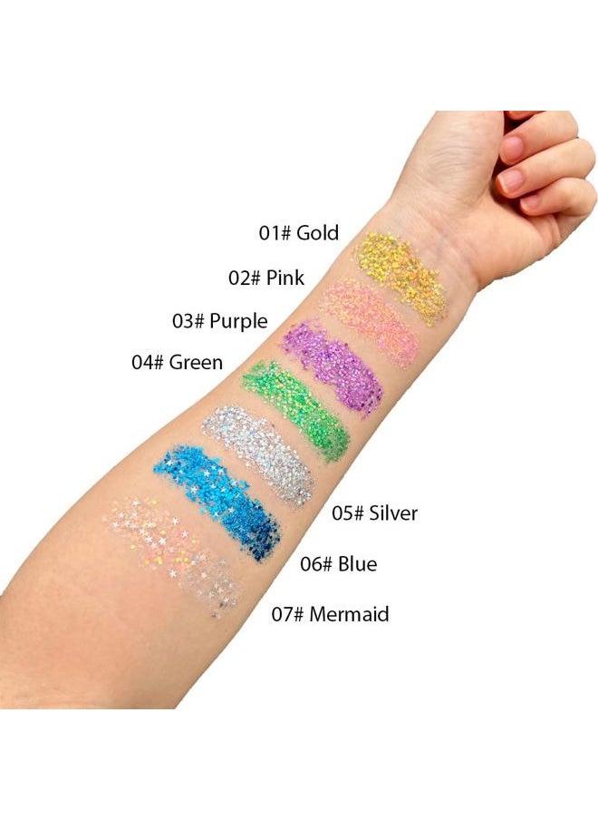 Gold Body Glitter Stick, Mardi Gras Face Glitter Makeup, Festival Rave Accessories for Women, Mermaid Sequins Chunky Glitter Face Paint, Hair Glitter Gel for Kids, 0.56oz