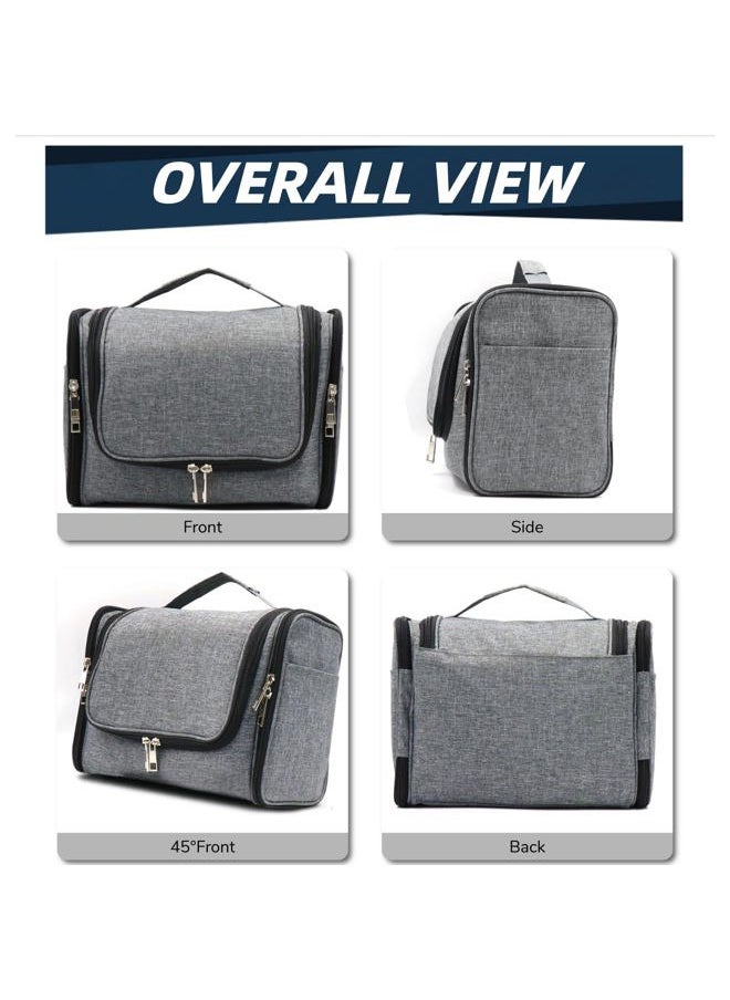 Large Capacity Toiletry Bag for Women and Men, Hanging Toiletry Organizer Cosmetics Makeup Bag, Water-resistant Dopp Kit Shaving Bags for Full Sized Toiletries, Travel Essentials (Oxford Gray)