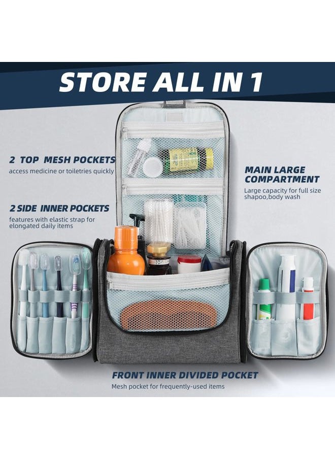 Large Capacity Toiletry Bag for Women and Men, Hanging Toiletry Organizer Cosmetics Makeup Bag, Water-resistant Dopp Kit Shaving Bags for Full Sized Toiletries, Travel Essentials (Oxford Gray)