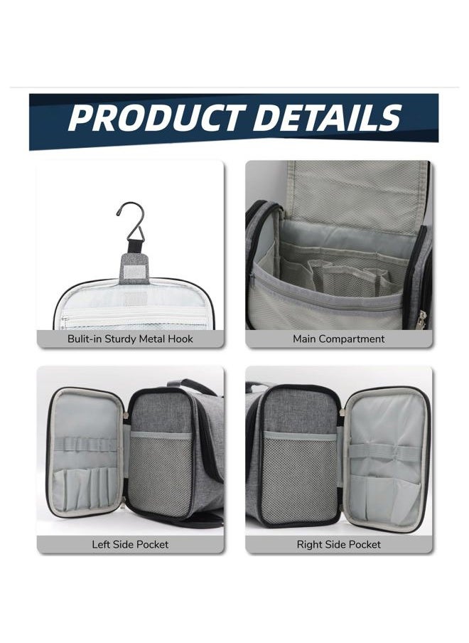 Large Capacity Toiletry Bag for Women and Men, Hanging Toiletry Organizer Cosmetics Makeup Bag, Water-resistant Dopp Kit Shaving Bags for Full Sized Toiletries, Travel Essentials (Oxford Gray)