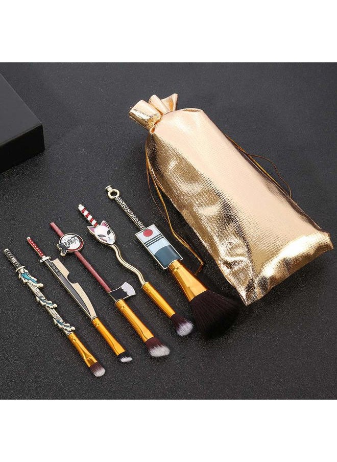 Demon Anime Makeup Brushes Set - 5pcs Kimetsu Yaiaba Peripheral Makeup Brushes Nezuko Tanjirou Metal Handle Makeup Tools Gift for Fans