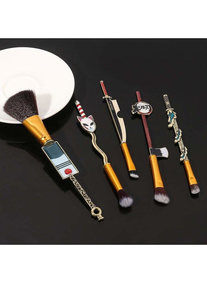 Demon Anime Makeup Brushes Set - 5pcs Kimetsu Yaiaba Peripheral Makeup Brushes Nezuko Tanjirou Metal Handle Makeup Tools Gift for Fans