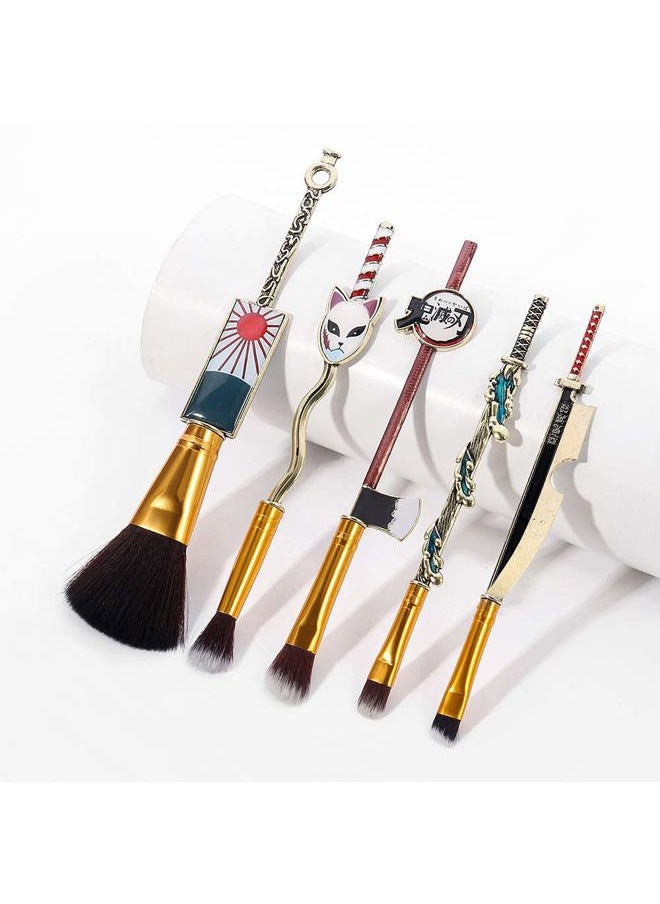 Demon Anime Makeup Brushes Set - 5pcs Kimetsu Yaiaba Peripheral Makeup Brushes Nezuko Tanjirou Metal Handle Makeup Tools Gift for Fans
