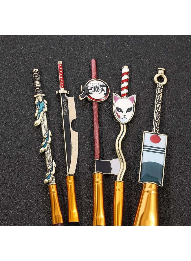Demon Anime Makeup Brushes Set - 5pcs Kimetsu Yaiaba Peripheral Makeup Brushes Nezuko Tanjirou Metal Handle Makeup Tools Gift for Fans