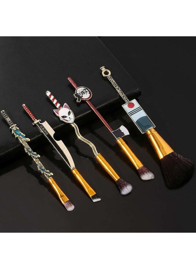 Demon Anime Makeup Brushes Set - 5pcs Kimetsu Yaiaba Peripheral Makeup Brushes Nezuko Tanjirou Metal Handle Makeup Tools Gift for Fans