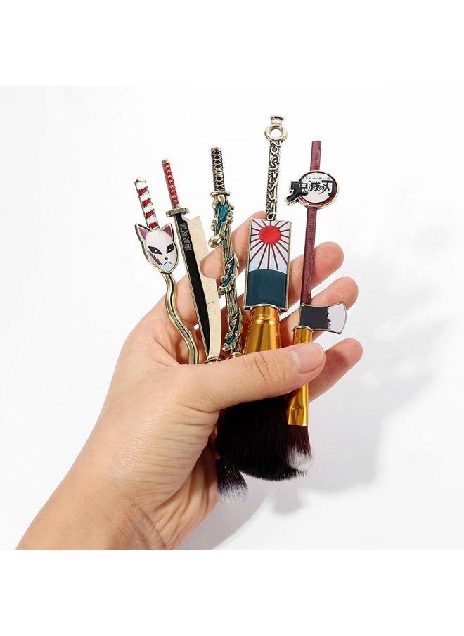 Demon Anime Makeup Brushes Set - 5pcs Kimetsu Yaiaba Peripheral Makeup Brushes Nezuko Tanjirou Metal Handle Makeup Tools Gift for Fans