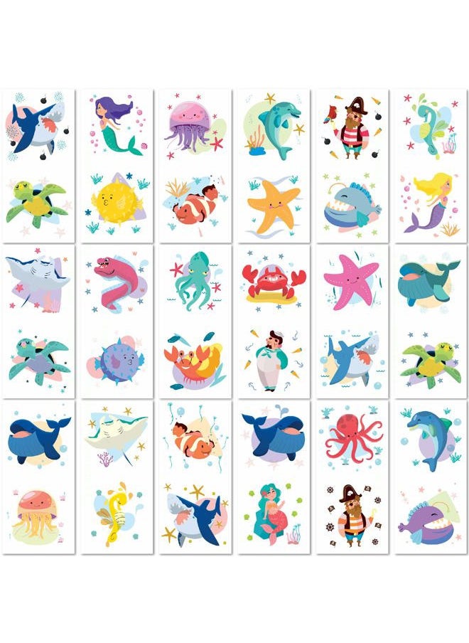 Cute Ocean Animals 36 Temporary Fake Tattoo Set, 18 Individually Wrapped Sheets | Kids Girls & Boys Birthday Party Favor Gift Reward, Non-Toxic Safe Removable