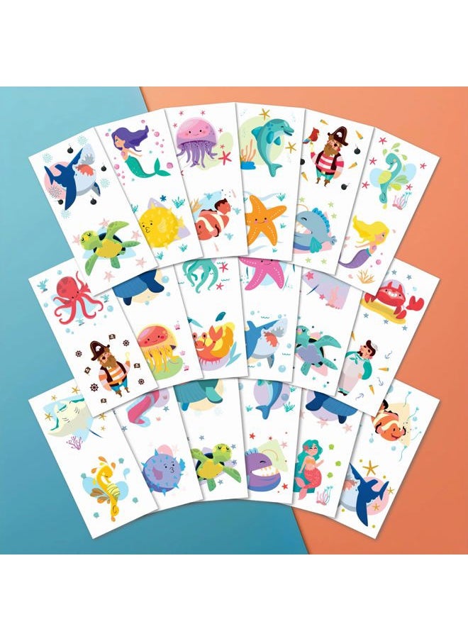 Cute Ocean Animals 36 Temporary Fake Tattoo Set, 18 Individually Wrapped Sheets | Kids Girls & Boys Birthday Party Favor Gift Reward, Non-Toxic Safe Removable