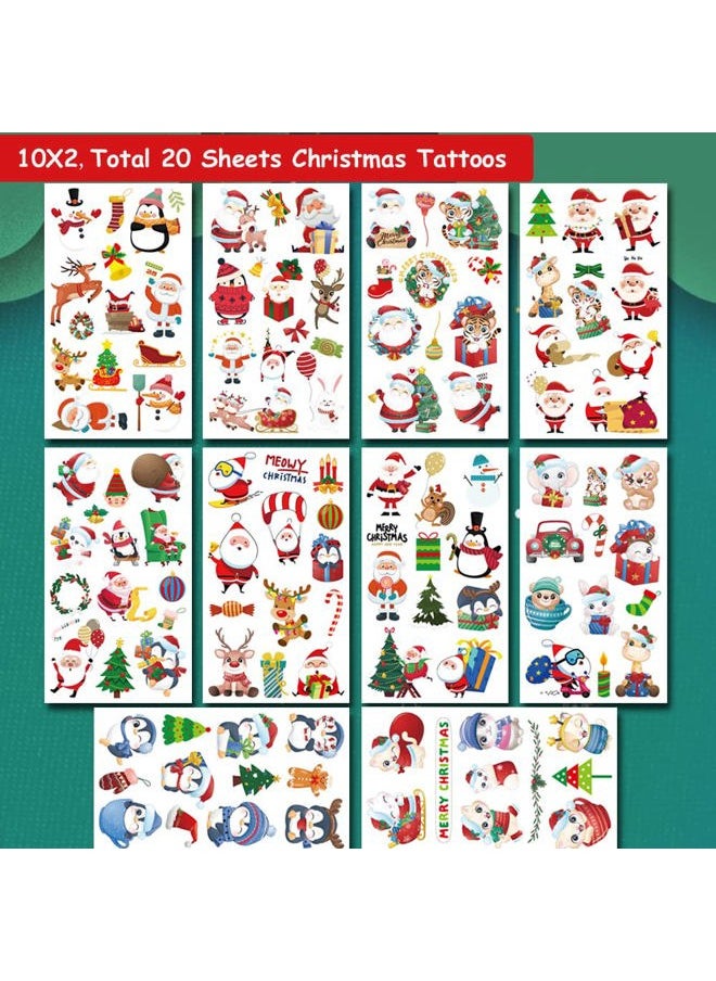 240 PCS Christmas Temporary Tattoos for Kids, 20 Sheets Christmas Holiday Fake Tattoos for Girls Boys Xmas Party Gifts Crafts Decoration
