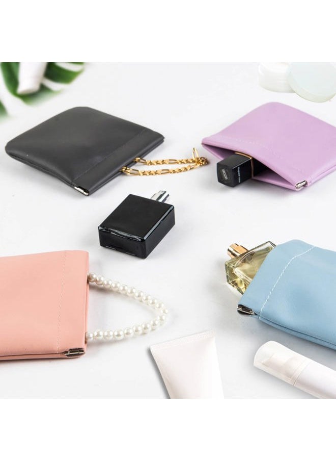 8pcs Lambskin Pocket Cosmetic Bag, Waterproof Portable Small Makeup Bag No Zipper Self-closing Pouch for Women Mini Travel Storage Cosmetics Headphones Jewelry