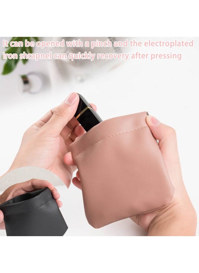 8pcs Lambskin Pocket Cosmetic Bag, Waterproof Portable Small Makeup Bag No Zipper Self-closing Pouch for Women Mini Travel Storage Cosmetics Headphones Jewelry