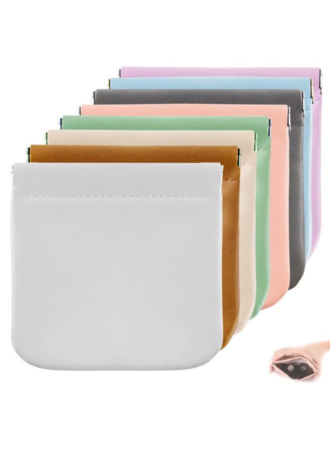 8pcs Lambskin Pocket Cosmetic Bag, Waterproof Portable Small Makeup Bag No Zipper Self-closing Pouch for Women Mini Travel Storage Cosmetics Headphones Jewelry