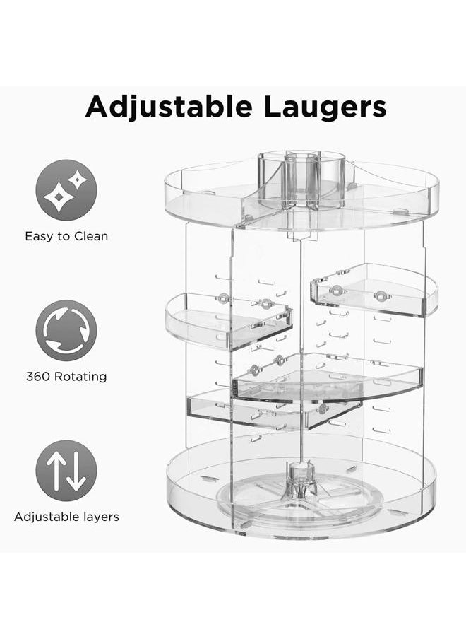 360 Rotating Makeup Organizer Plus Size Adjustable Carousel Large Capacity Revolving Perfume Organizer Skincare Organizers Cosmetic Storage Spinning Holder for Vanity, Clear