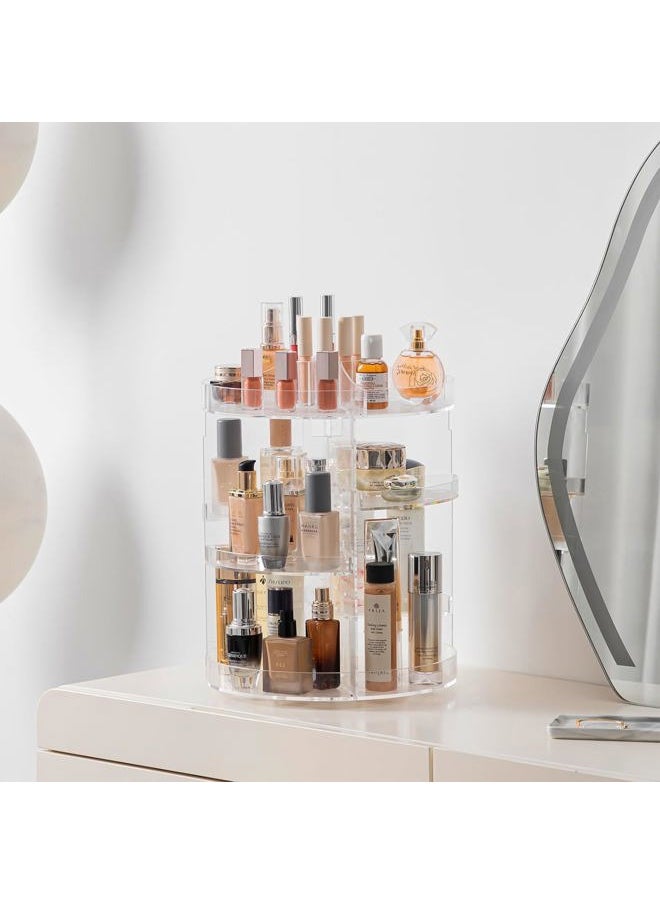 360 Rotating Makeup Organizer Plus Size Adjustable Carousel Large Capacity Revolving Perfume Organizer Skincare Organizers Cosmetic Storage Spinning Holder for Vanity, Clear