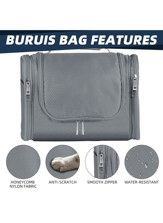 Large Capacity Toiletry Bag for Women and Men, Hanging Toiletry Organizer Cosmetics Makeup Bag, Water-resistant Dopp Kit Shaving Bags for Full Sized Toiletries, Travel Essentials (Gray)
