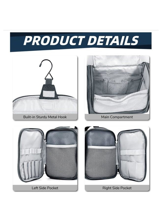 Large Capacity Toiletry Bag for Women and Men, Hanging Toiletry Organizer Cosmetics Makeup Bag, Water-resistant Dopp Kit Shaving Bags for Full Sized Toiletries, Travel Essentials (Gray)