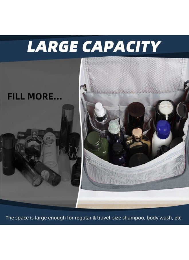 Large Capacity Toiletry Bag for Women and Men, Hanging Toiletry Organizer Cosmetics Makeup Bag, Water-resistant Dopp Kit Shaving Bags for Full Sized Toiletries, Travel Essentials (Gray)