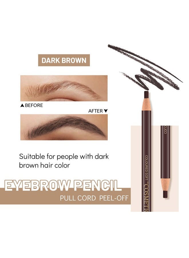 6 Pcs Pull Cord Peel-off Eyebrow Pencil Tattoo Makeup and Microblading Supplies Set for Marking, Filling and Outlining, Waterproof and Durable Permanent Eyebrow Liner -Dark Brown