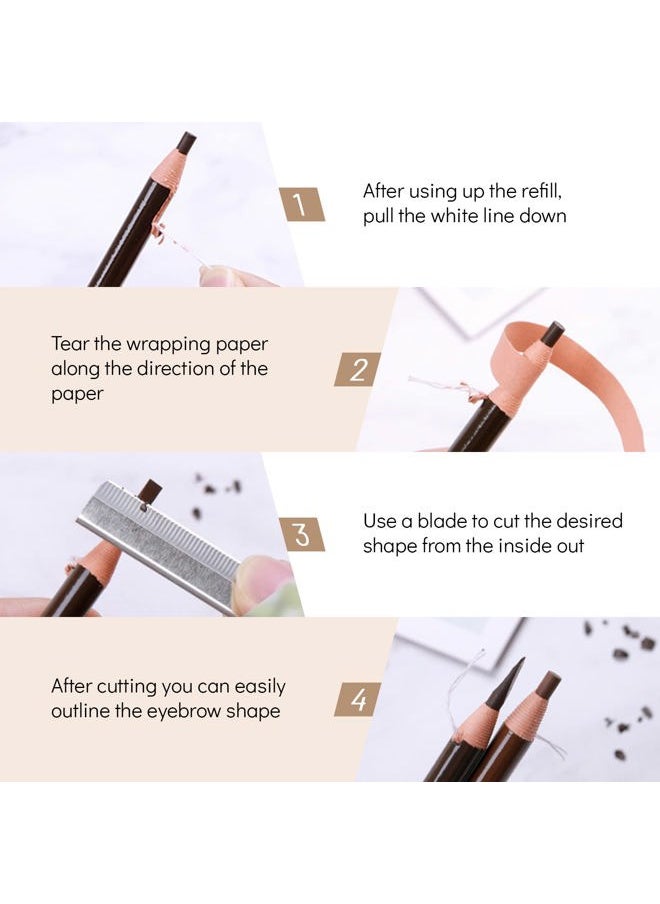 6 Pcs Pull Cord Peel-off Eyebrow Pencil Tattoo Makeup and Microblading Supplies Set for Marking, Filling and Outlining, Waterproof and Durable Permanent Eyebrow Liner -Dark Brown