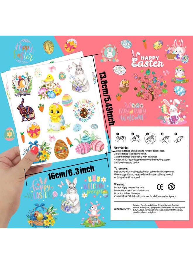 184 Pieces Easter Temporary Tattoos Stickers,12 Sheets Easter Egg Bunny Themed Tattoos Stickers,Fun Easter Basket Stuffers,Goodie Bag Fillers,Classroom Rewards