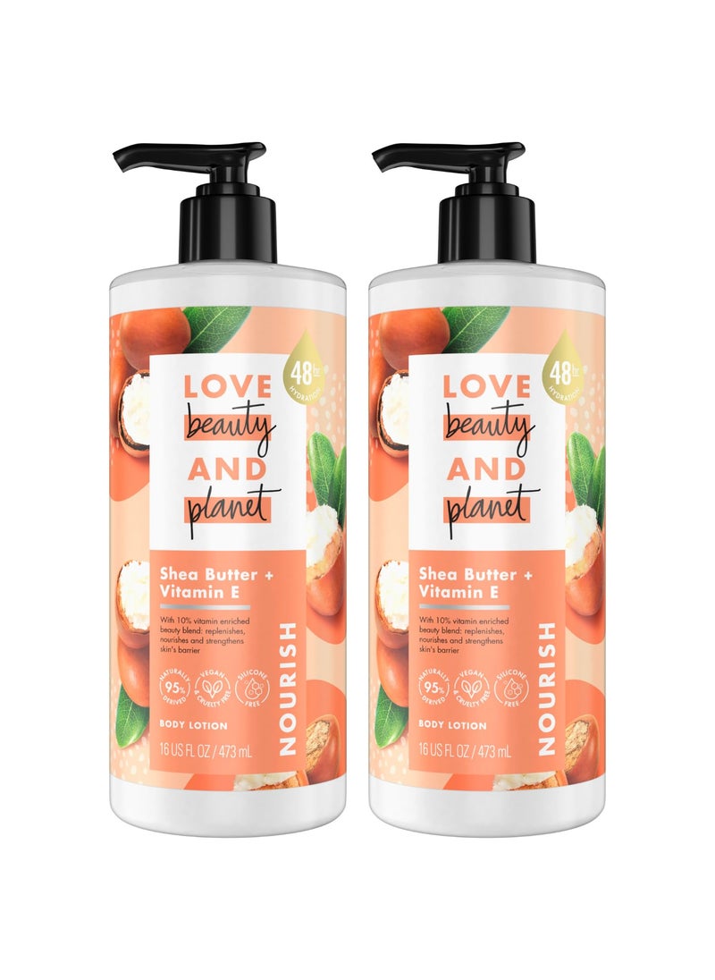 Love Beauty And Planet Lotion - Moisturizing Shea Butter and Vitamin E Lotion, Natural Body Lotion for Women, Nourishing Body Moisturizer Skin Care Scented with Sandalwood, 16 Fl Oz (Pack of 2)