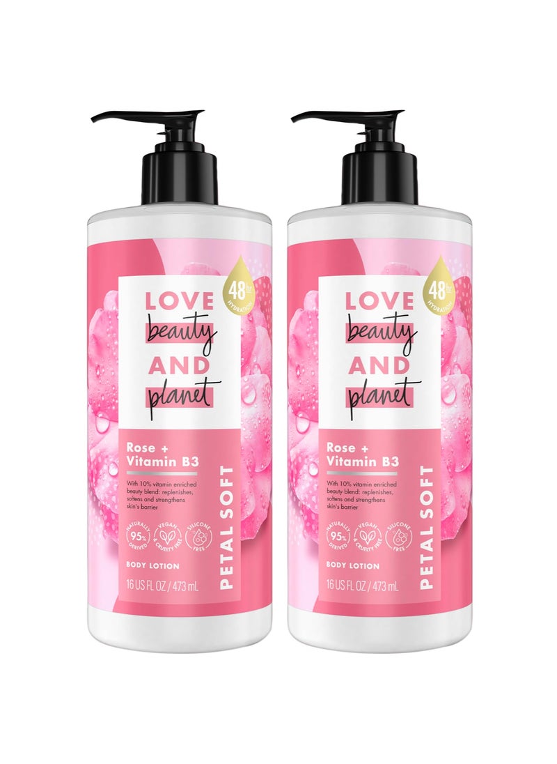 Love Beauty And Planet Lotion - Moisturizing Rose Lotion + Vitamin B3, Natural Body Lotion for Women, Dry Skin Lotion Scented with Rose Extract, 16 Fl Oz (Pack of 2)