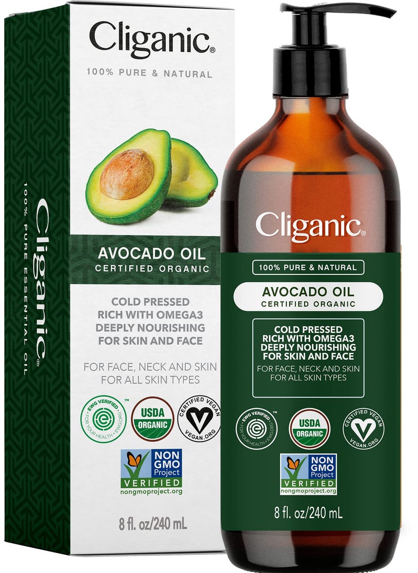 Cliganic Organic Avocado Oil, 100% Pure (8oz) - for Skin & Hair, Nourishing Carrier Oil for Face & Body