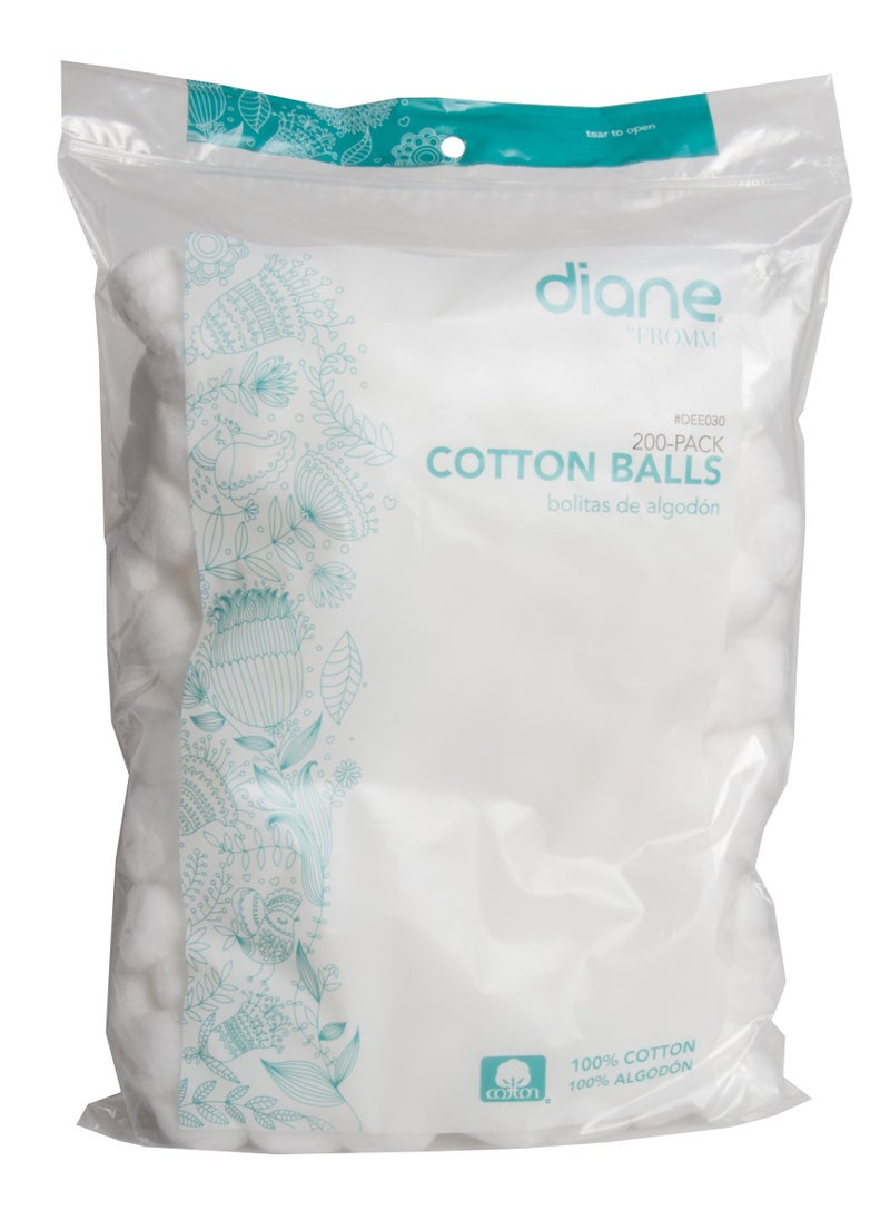 Diane 100% Pure Cotton Balls for Face, Makeup Removal, Nail Polish, Applying Lotion or Powder, First-Aid for Everyday Household Use, 200 Count
