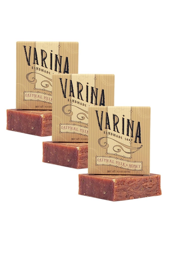 Varina Natural Oatmeal Milk  Honey Bar Soap  Gentle Cleansing for Sensitive Skin Sweet and Vanilla  3 Pack