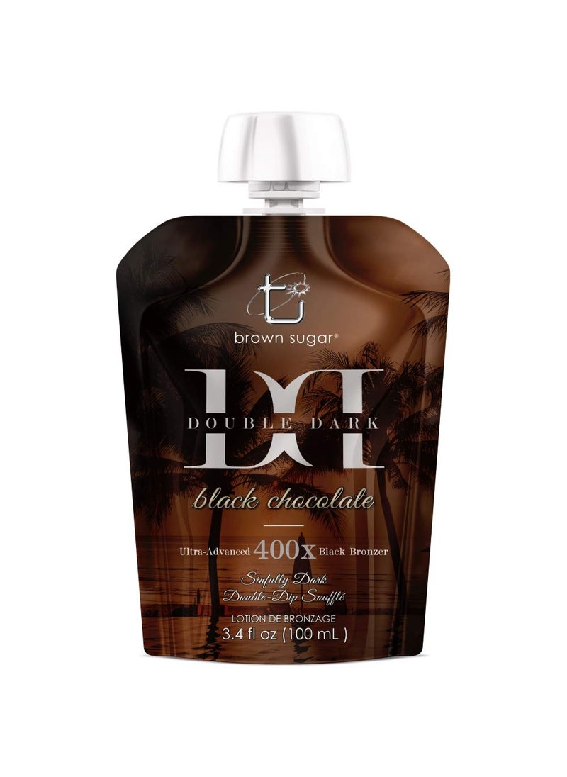 Brown Sugar Ultra Advanced 400X DOUBLE DARK BLACK CHOCOLATE Bronzer 34 ounce Indoor Tanning Lotion portable travel pouch
